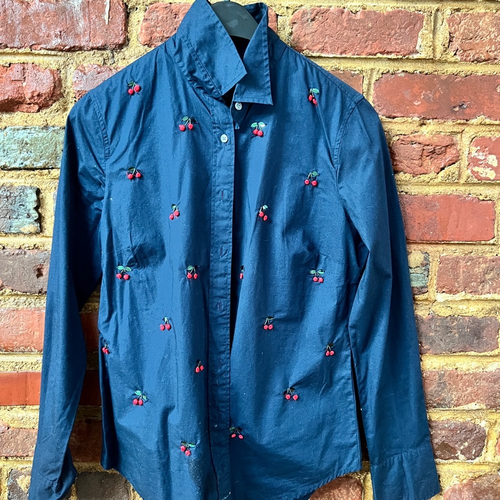 J. Crew Charcoal Shirt with Cherry Embroidery